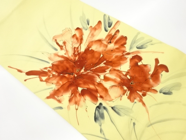 リサイクル　塩瀬手描き花模様名古屋帯